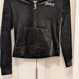 Juicy Couture Black Velour Hoodie with Logo Zipper